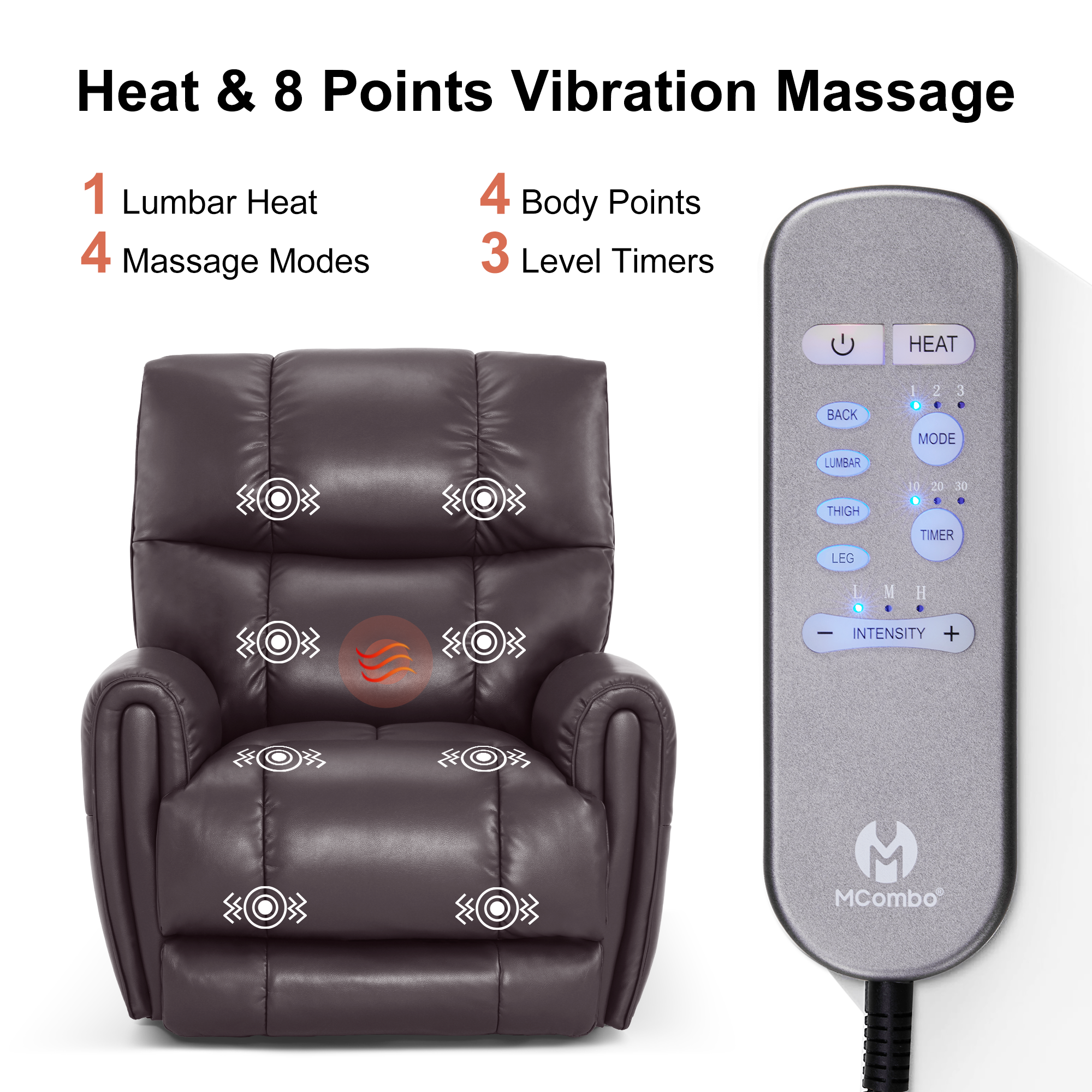 Large Dual Motor Power Recliner Chair with Heat and Vibration, 6199