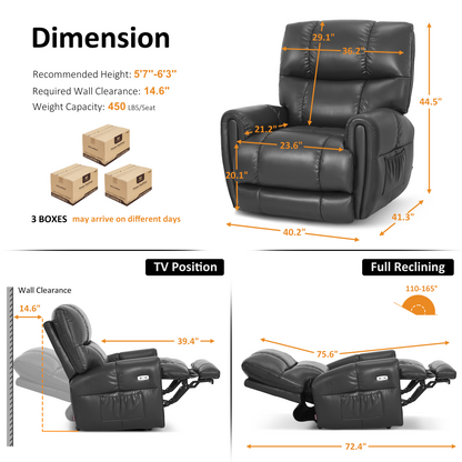 Large Dual Motor Power Recliner Chair with Heat and Vibration, 6199