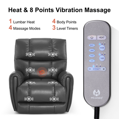 Large Dual Motor Power Recliner Chair with Heat and Vibration, 6199