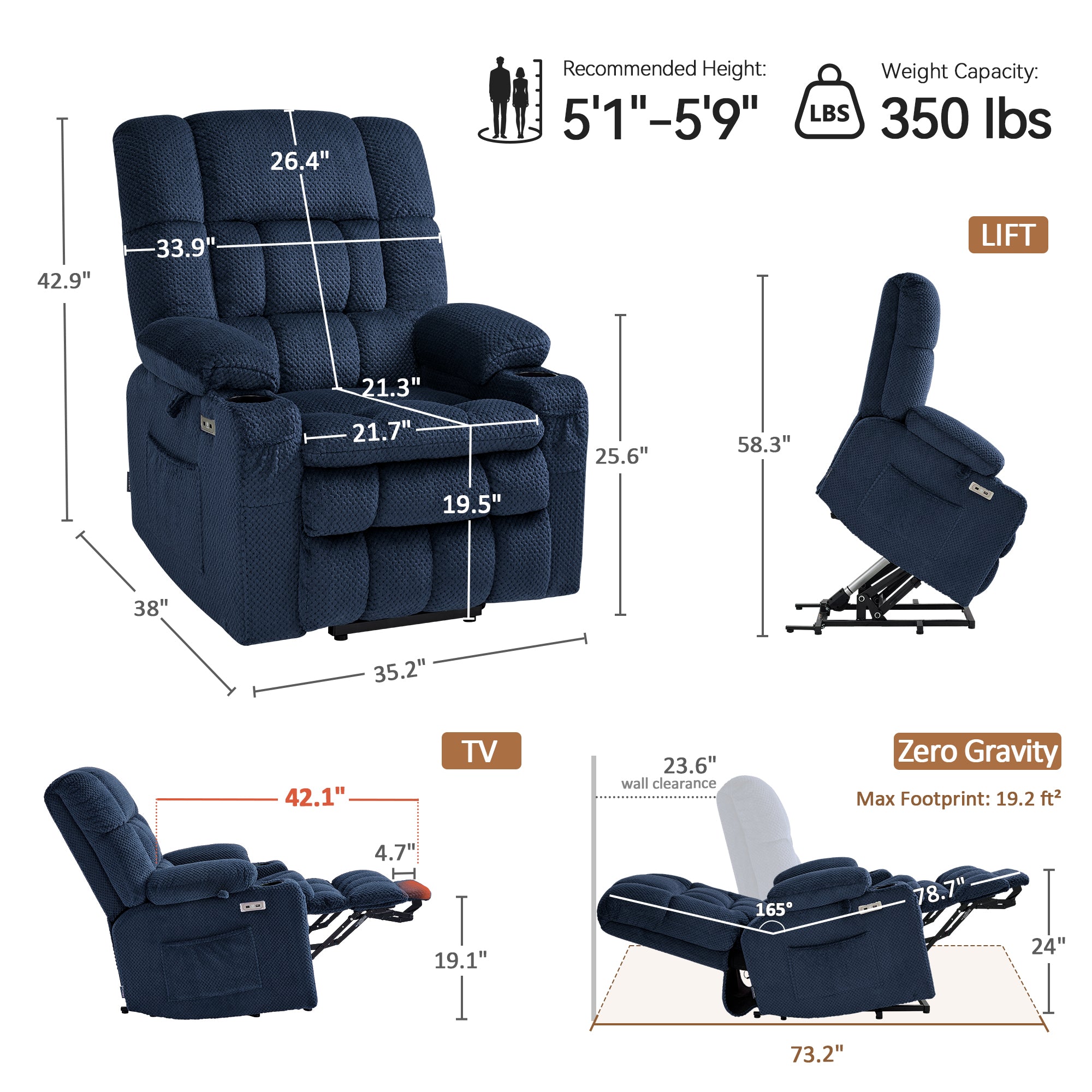 Dual Motor Power Lift Recliner Chair for Elderly, Massage and Heat, Lay Flat for Sleeping, Fabric 7890|7893|7896|R7897|R7891|R7894
