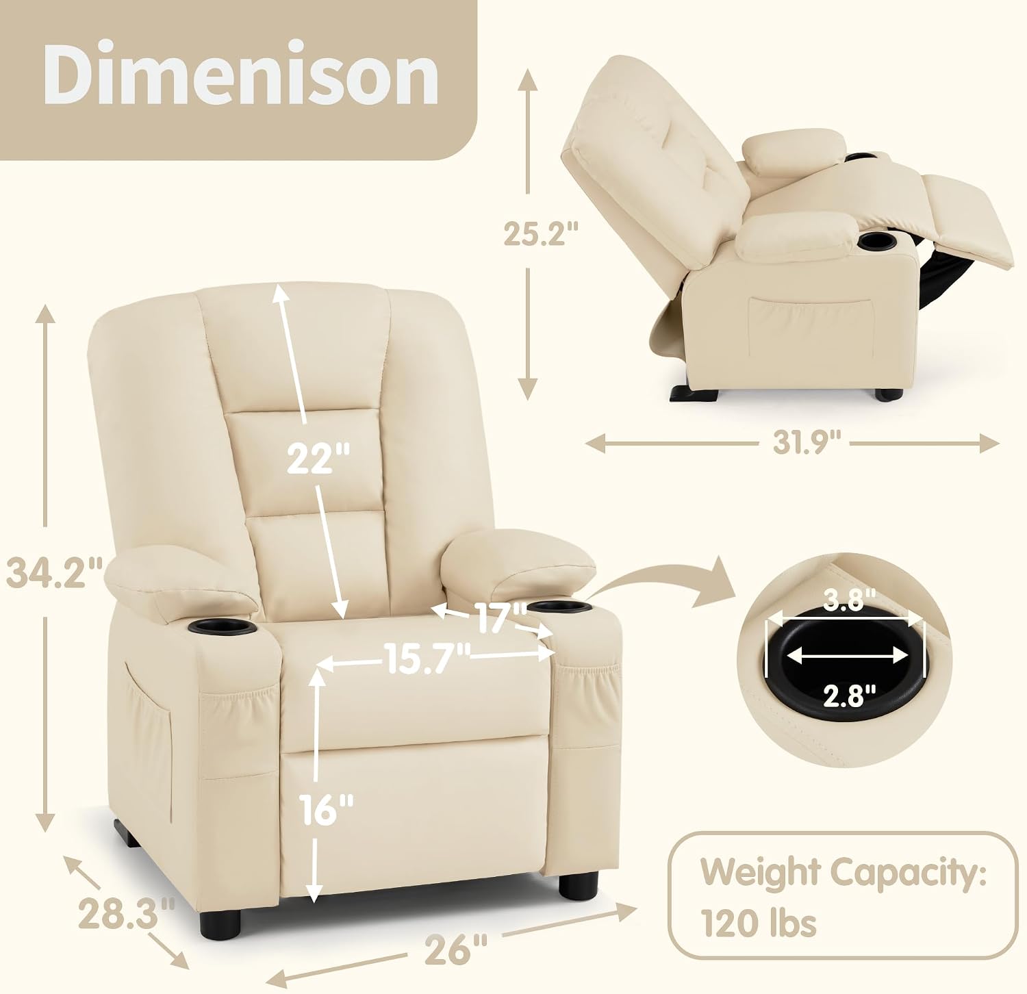 Big Kids Recliner for Ages 3+, Toddlers Recliner Sofa 7322