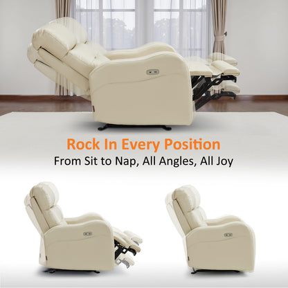 Oversized Triple Motor Power Rocker Recliner for Adults, USB & Type-C, Faux Leather 6277