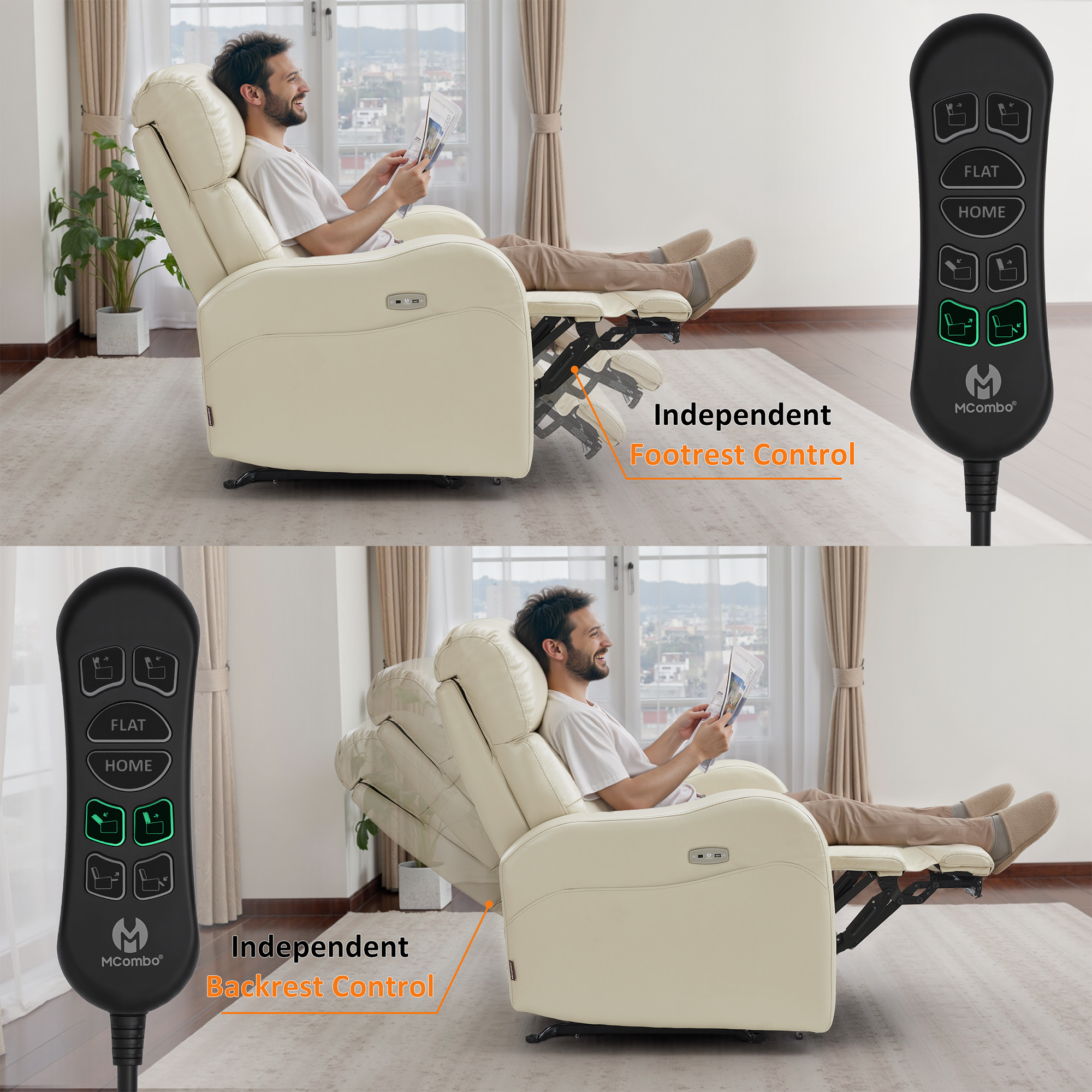 Oversized Triple Motor Power Rocker Recliner for Adults, USB & Type-C, Faux Leather 6277