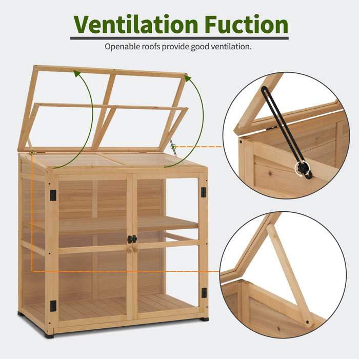 MCombo Wooden Cold Frame Greenhouse, Wooden Greenhouse Cabinet Kit with Adjustable Shelf & Lockable Door, Fully Transparent Polycarbonate Greenhouse for Outdoor Indoor Use, 0718