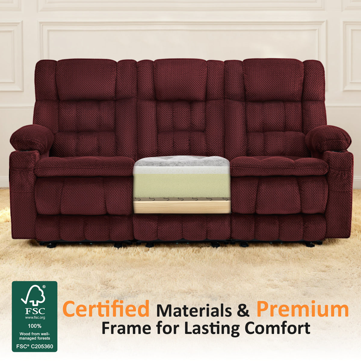 Power Reclining sofa with Heat and Massage, Fabric 6314|6316M3
