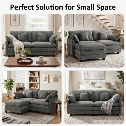 Loveseat Sofa Couch with Chaise Ottoman, L-Shaped Modular Sectional Sofa, SF068