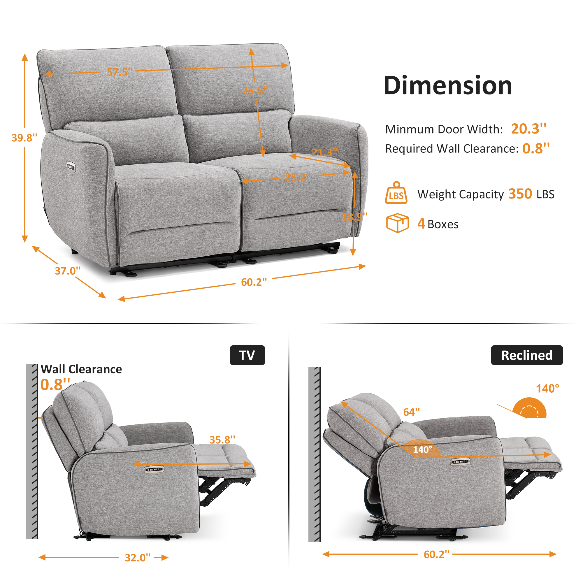 Power Reclining Loveseat with Adjustable Headrest, Wall Hugger, 6924