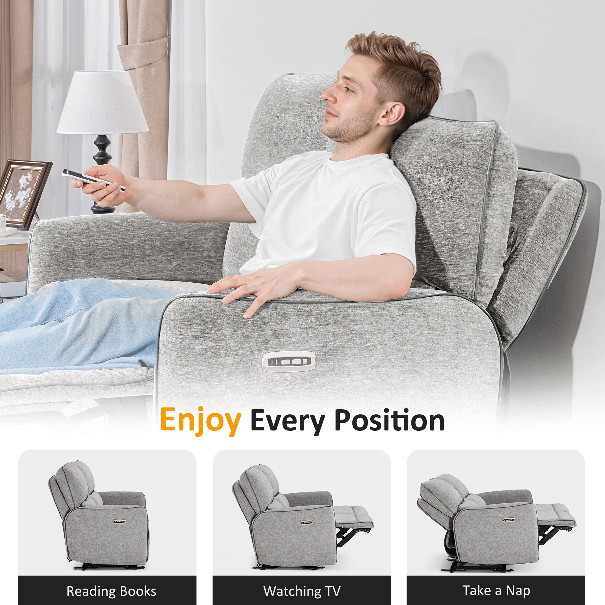 Power Reclining Loveseat with Adjustable Headrest, Wall Hugger, 6924