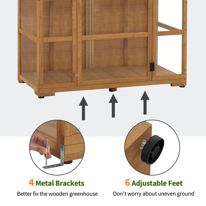 MCombo Wooden Greenhouse, Outdoor Gardening Polycarbonate Greenhouse with Openable Roof Vent and Adjustable Shelves, 44.7" x 23.8" x 80.3" , 0826