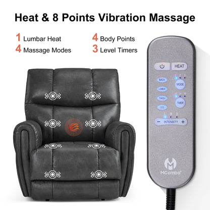 Large Dual Motor Power Recliner Chair with Heat and Vibration, 6199