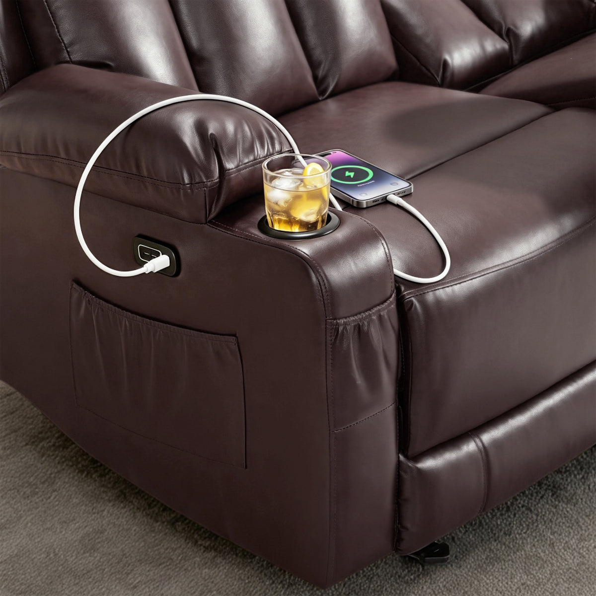 61 in Power Reclining Loveseat with Heat and Massage 6075