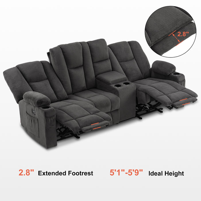 Mcombo Fabric Power Loveseat Recliner, Electric Reclining Sofa with Heat and Massage, Cup Holders, USB Charge Port for Living Room 6015/6035/6025/6045