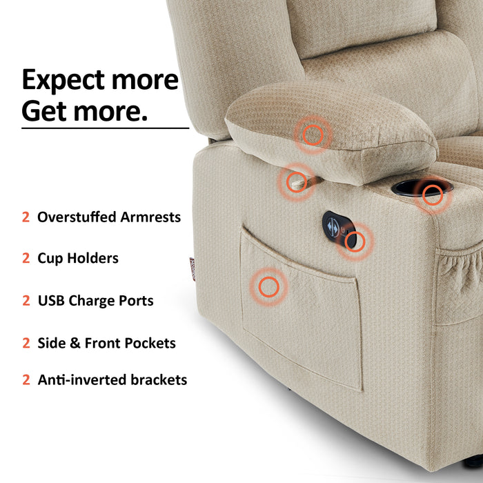 MCombo Electric Reclining Loveseat Sofa with Heat and Massage, Fabric Power Loveseat Recliner, USB Charge Port, Cup Holders for Living Room 648