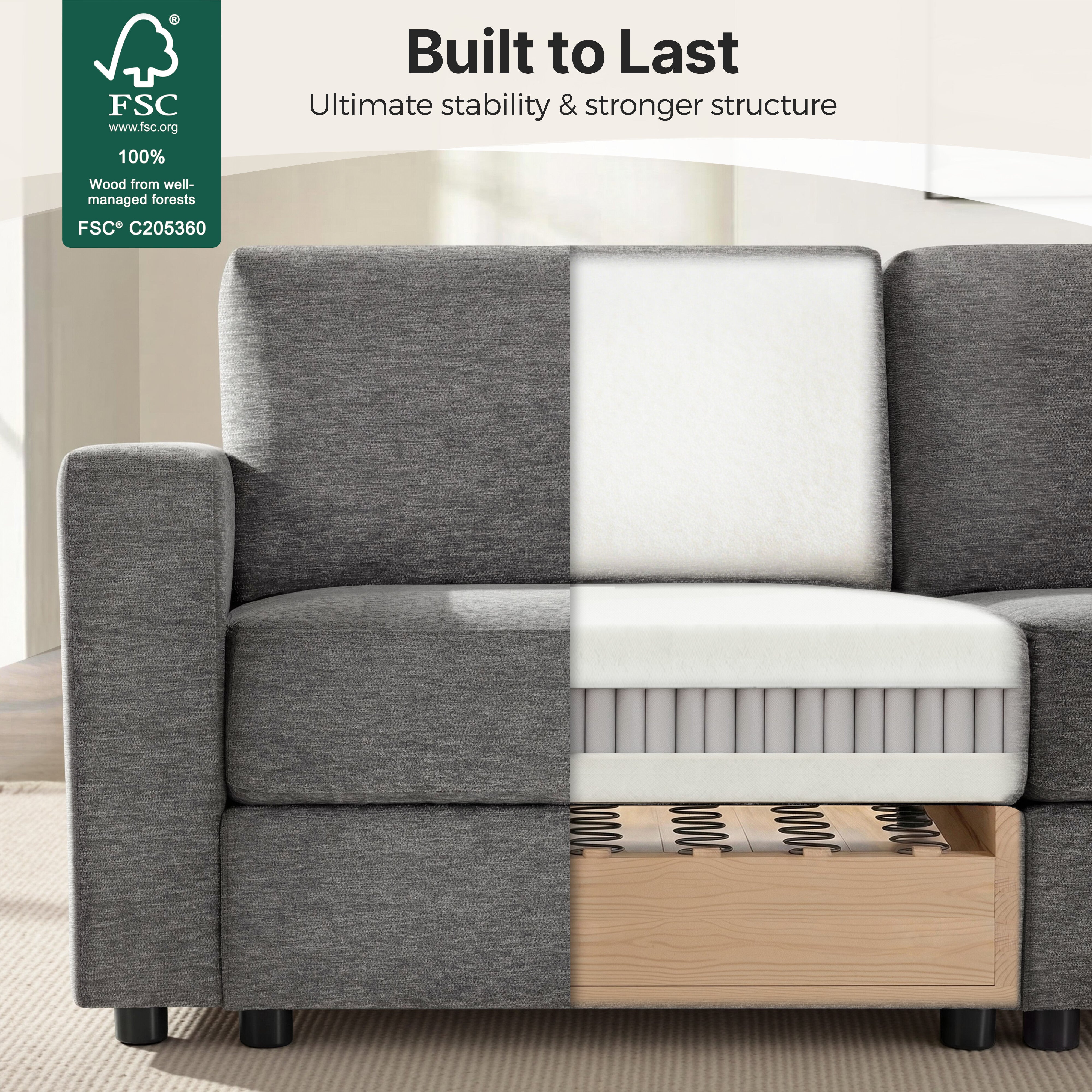 Oversized Sectional Sofa with 26" Deep Seat, Storage Ottoman, Pet-Friendly Fabric S6366