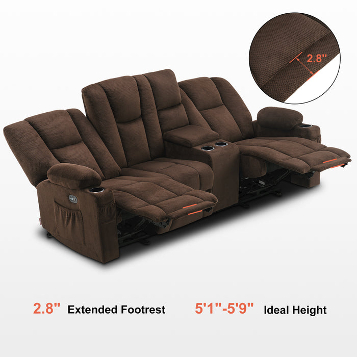 Mcombo Fabric Power Loveseat Recliner, Electric Reclining Sofa with Heat and Massage, Cup Holders, USB Charge Port for Living Room 6015/6035/6025/6045