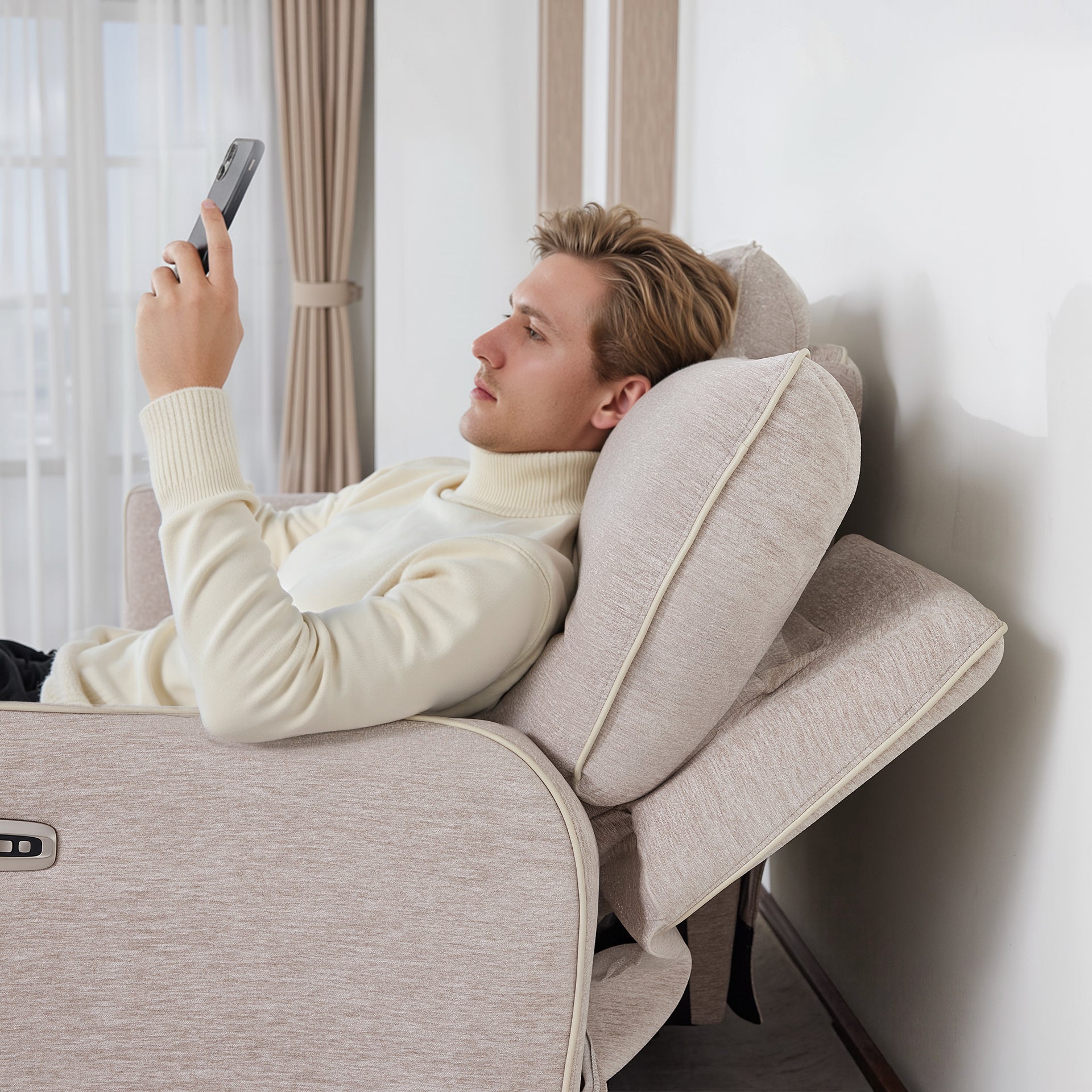 Power Reclining Loveseat with Console and Adjustable Headrest, Wall Hugger, 6926