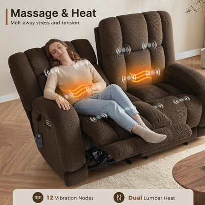 Power Reclining Loveseat with Heat and Massage, Fabric 6855