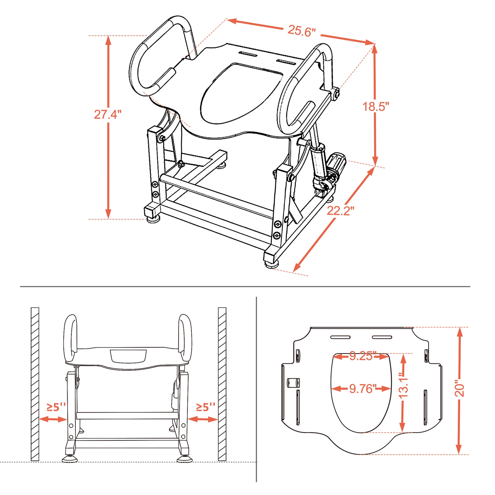 Electric Toilet Seat Lift with Padded Arms for Elderly and Disa
