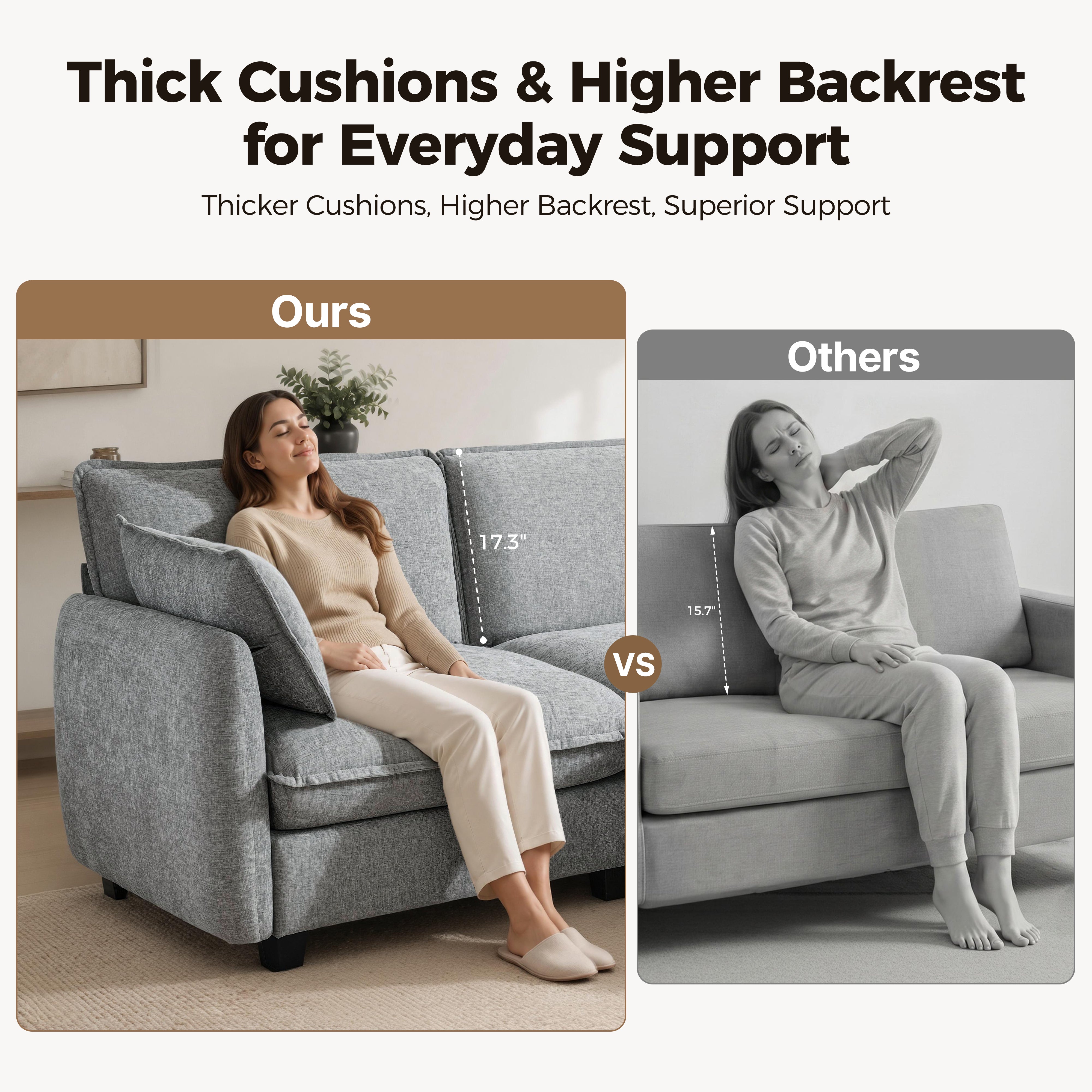 Oversized Cloud Modular Sectional Sofa, FSC Certified Sectional Couches with Ottoman for Living Room S0701