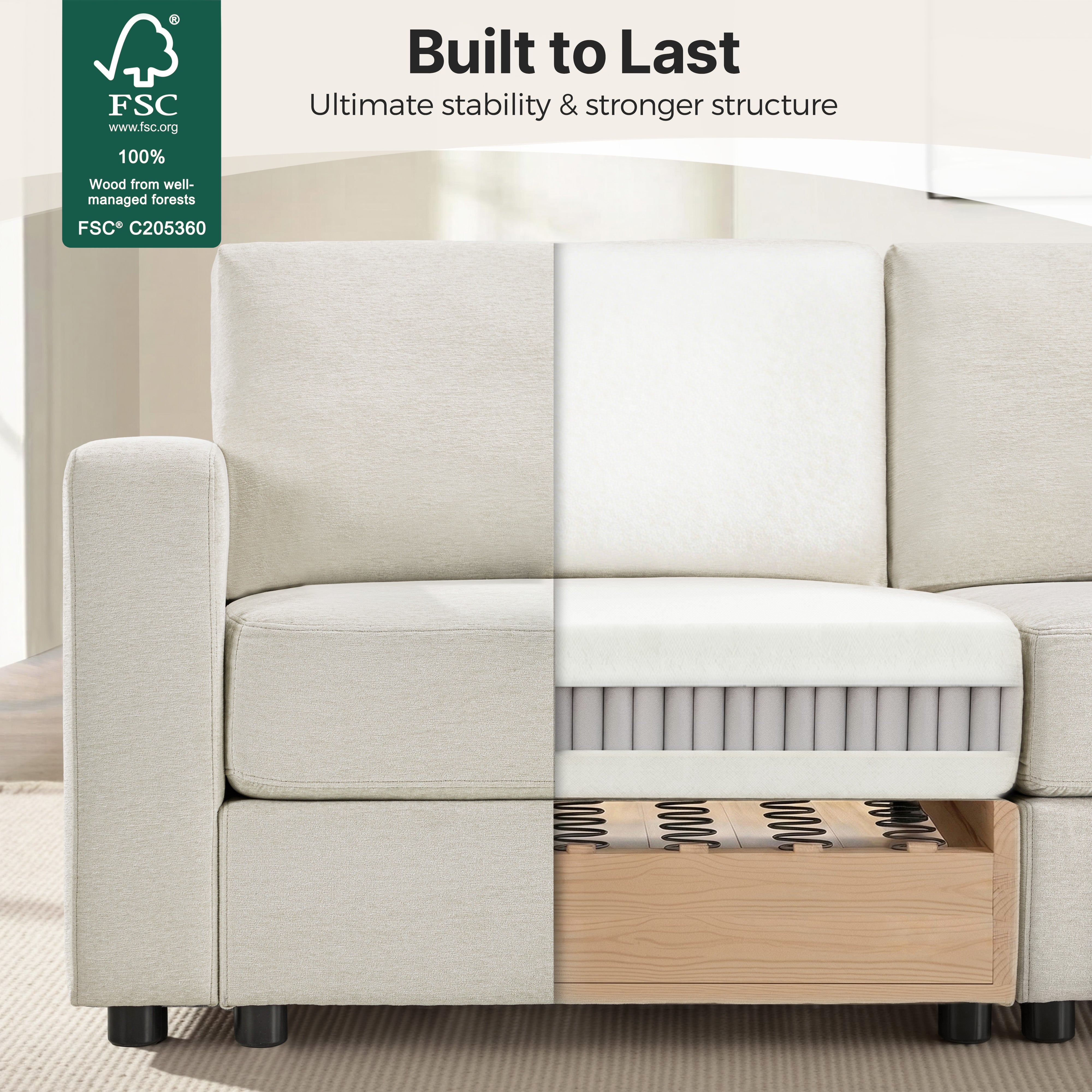 Oversized Sectional Sofa with 26" Deep Seat, Storage Ottoman, Pet-Friendly Fabric S6366