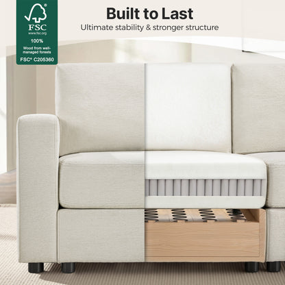 Oversized Sectional Sofa with 26" Deep Seat, Storage Ottoman, Pet-Friendly Fabric S6366