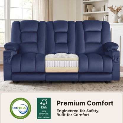 82 in 3 Seater Reclining Sofa with Heat and Massage PR648M3