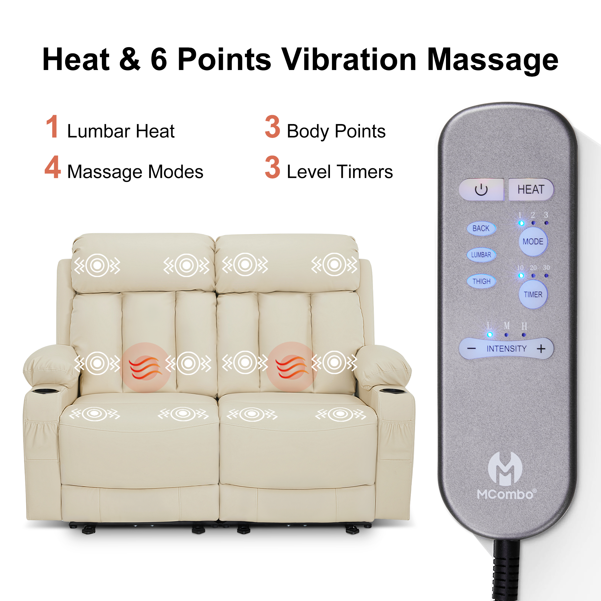 61 in Power Reclining Loveseat with Heat and Massage 6075