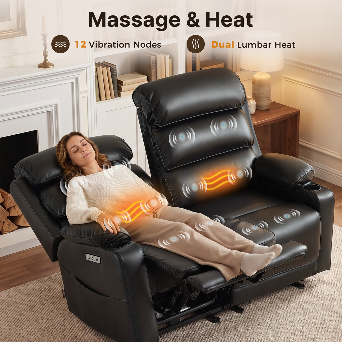 64 in Oversized Reclining Loveseat with Heat & Massage 6711