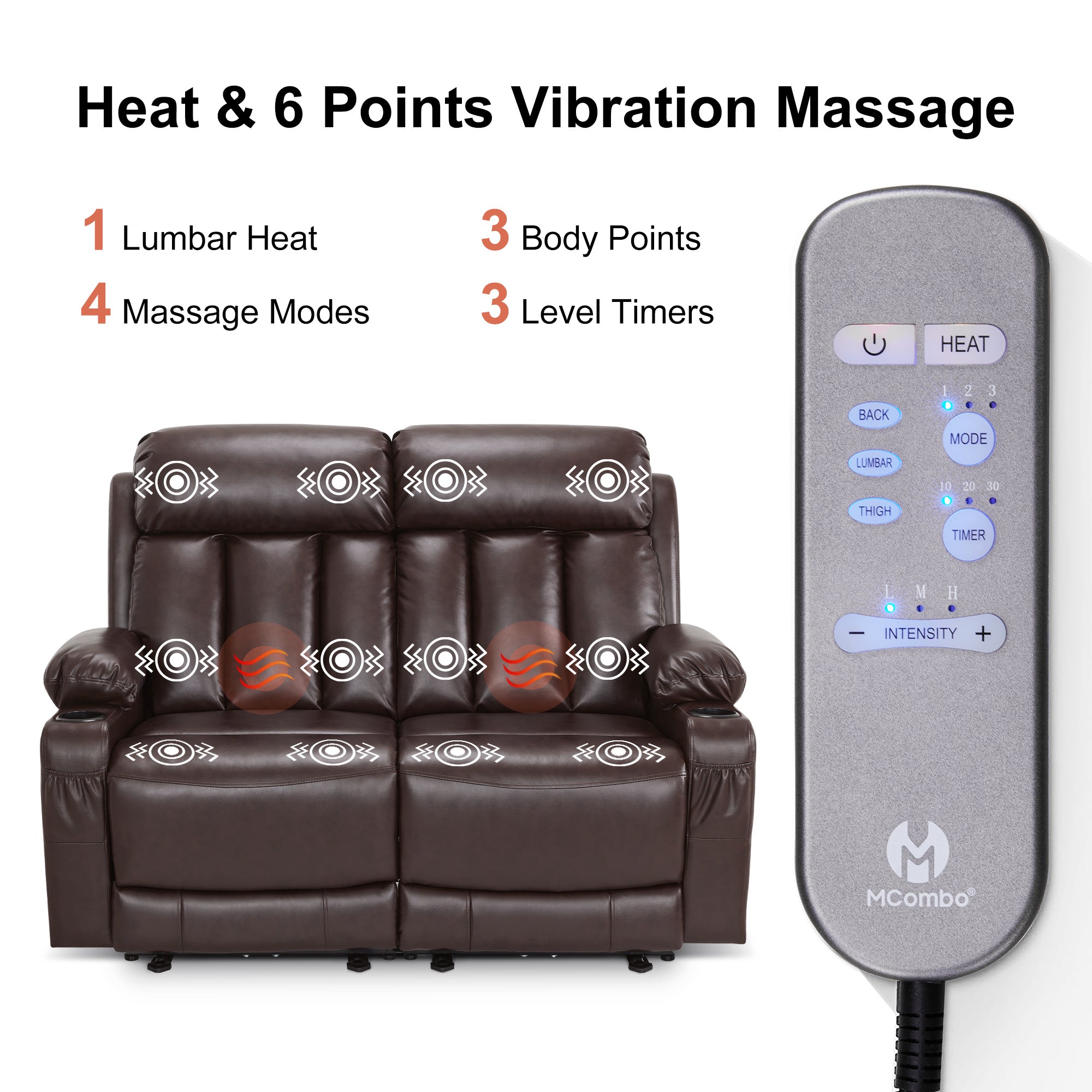 61 in Power Reclining Loveseat with Heat and Massage 6075