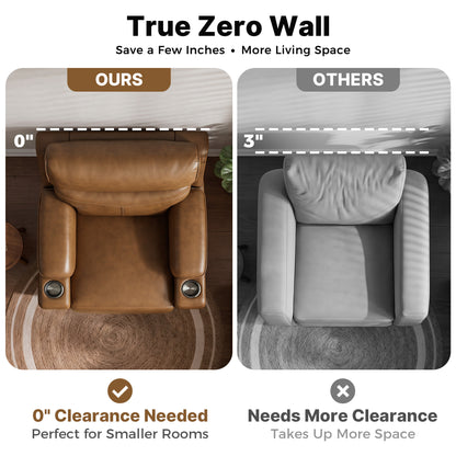 Genuine Leather Zero-Wall Power Recliner with Adjustable Headrest, Cup Holders GL58