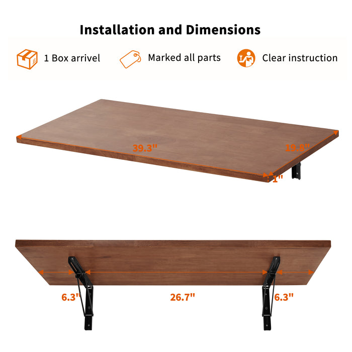 Mcombo Wall Mounted Workbench with Solid Wooden Tabletop for Garage, Laundry, Folding Worktable for Home, Office, Washroom, Workstation Workout Bench for Shop 6220-AD-90NB/BR