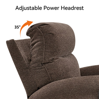 Triple Motor Power Swivel Rocker Recliner with Adjustable Headrest & Extended Footrest, Fabric PR638