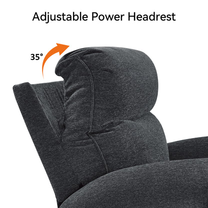 Triple Motor Power Swivel Rocker Recliner with Adjustable Headrest & Extended Footrest, Fabric PR638
