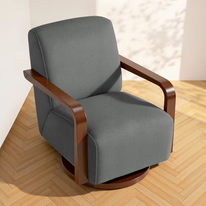 Swivel Glider Accent Chair, Wood Arm, Pet-Friendly Fabric, Classic Style for Living Room & Bedroom