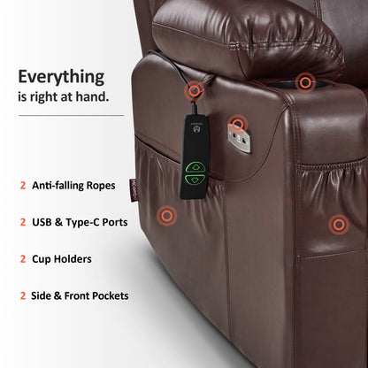 Power Lift Recliner Chair for Elderly, Massage and Heat, Faux Leather 7040|7516|7141|R7045|R7510