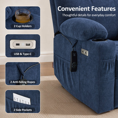 Power Lift Recliner Chair for Elderly, Massage and Heat, Fabric 7040|7516|7141|R7042|R7045|R7510