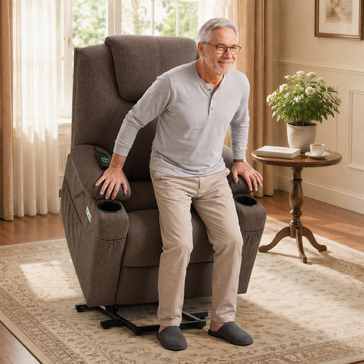Power Lift Recliner Chair for Elderly, Massage and Heat, Fabric 7040|7516|7141|R7042|R7045|R7510