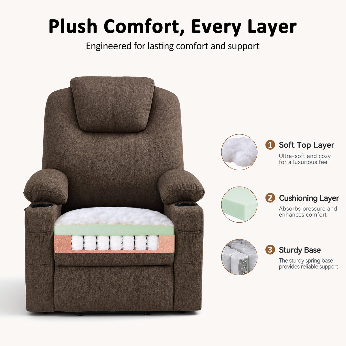 Power Lift Recliner Chair for Elderly, Massage and Heat, Fabric 7040|7516|7141|R7042|R7045|R7510