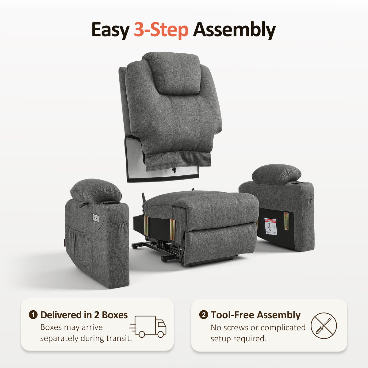 Power Lift Recliner Chair for Elderly, Massage and Heat, Fabric 7040|7516|7141|R7042|R7045|R7510