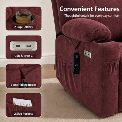 Power Lift Recliner Chair for Elderly, Massage and Heat, Fabric 7040|7516|7141|R7042|R7045|R7510