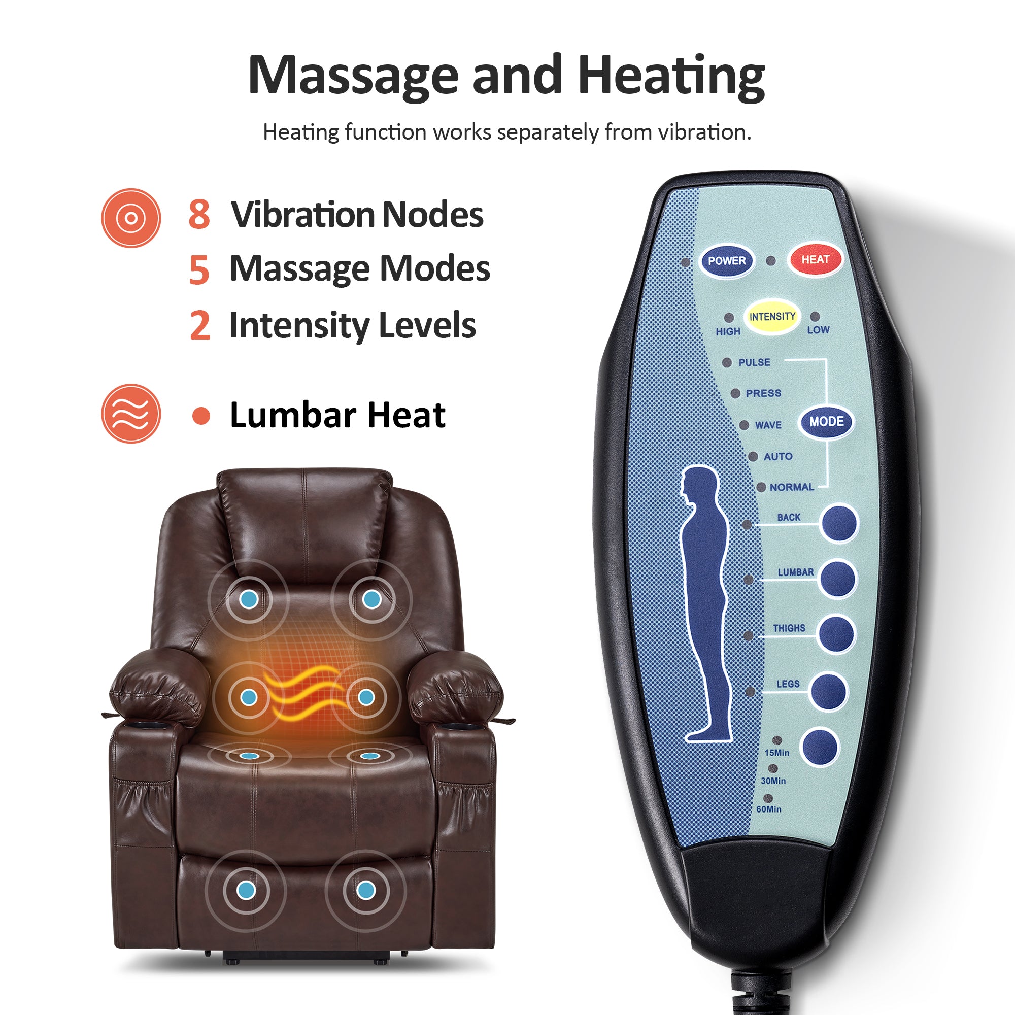 Power Lift Recliner Chair for Elderly, Massage and Heat, Faux Leather 7040|7516|7141|R7045|R7510