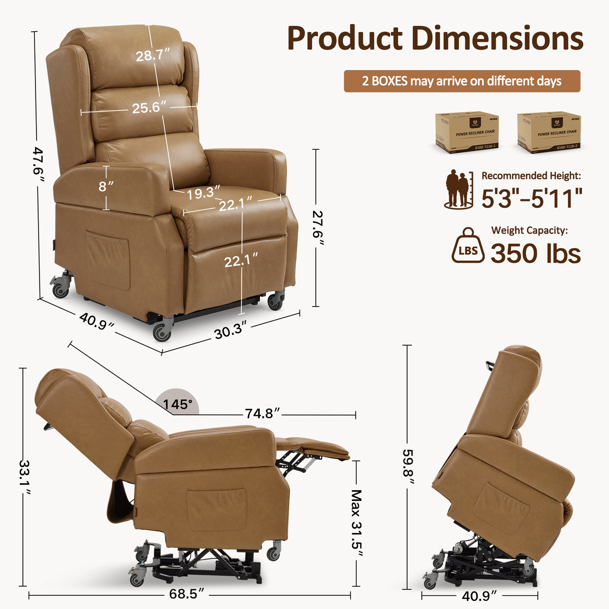 Power Lift Recliner with Wheels & Removable Armrests 7118