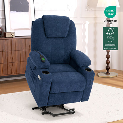 Power Lift Recliner Chair for Elderly, Massage and Heat, Fabric 7040|7516|7141