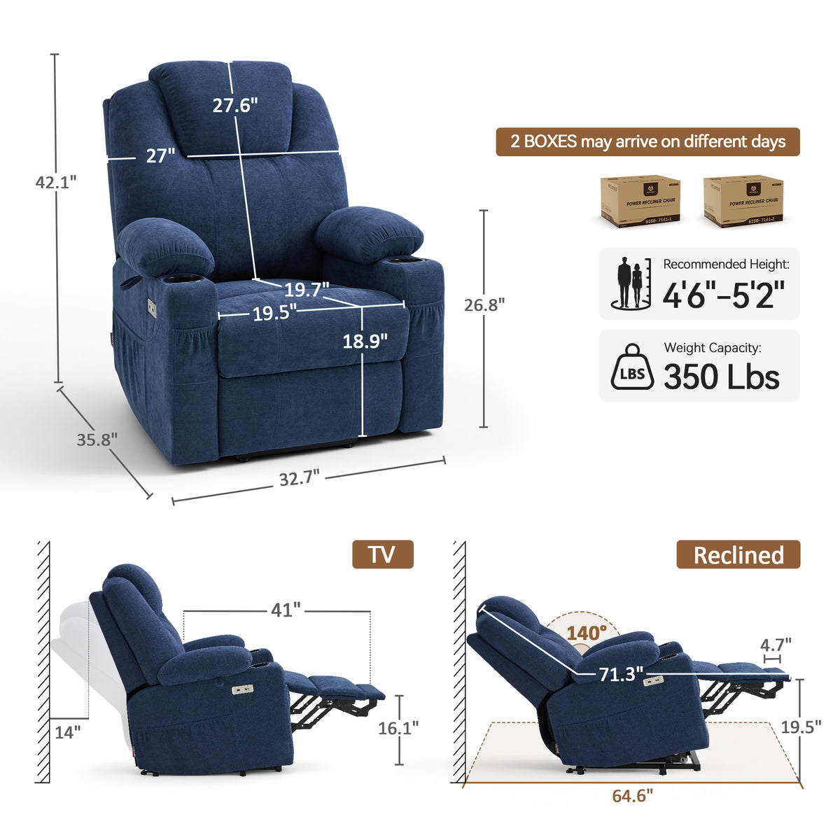 Power Lift Recliner Chair for Elderly, Massage and Heat, Fabric 7040|7516|7141|R7042|R7045|R7510