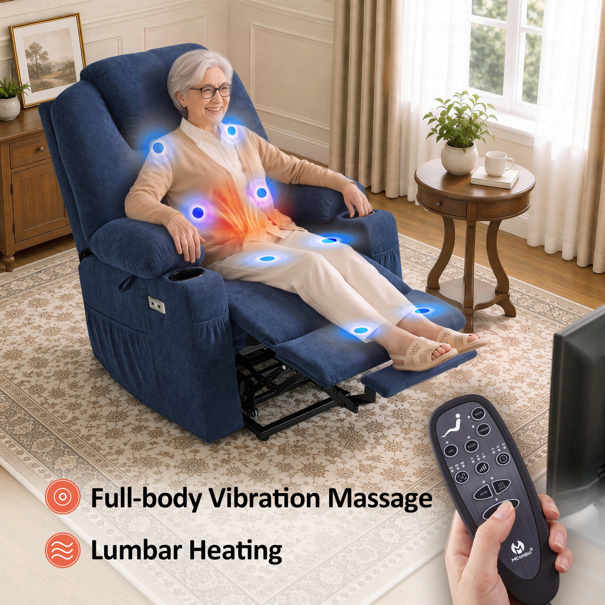 Power Lift Recliner Chair for Elderly, Massage and Heat, Fabric 7040|7516|7141|R7042|R7045|R7510