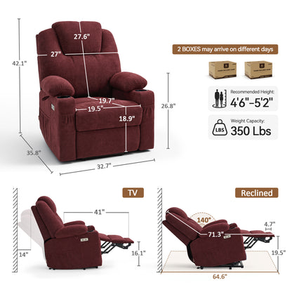 Power Lift Recliner Chair for Elderly, Massage and Heat, Fabric 7040|7516|7141|R7042|R7045|R7510