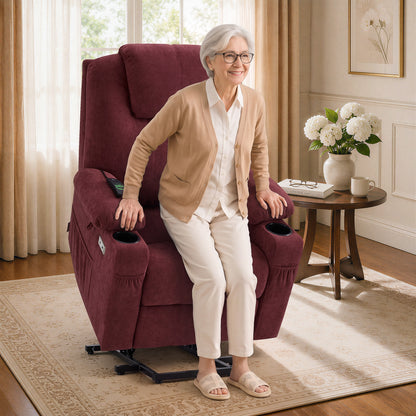 Power Lift Recliner Chair for Elderly, Massage and Heat, Fabric 7040|7516|7141|R7042|R7045|R7510