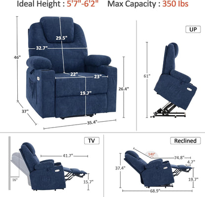 Power Lift Recliner Chair for Elderly, Massage and Heat, Fabric 7040|7516|7141|R7042|R7045|R7510