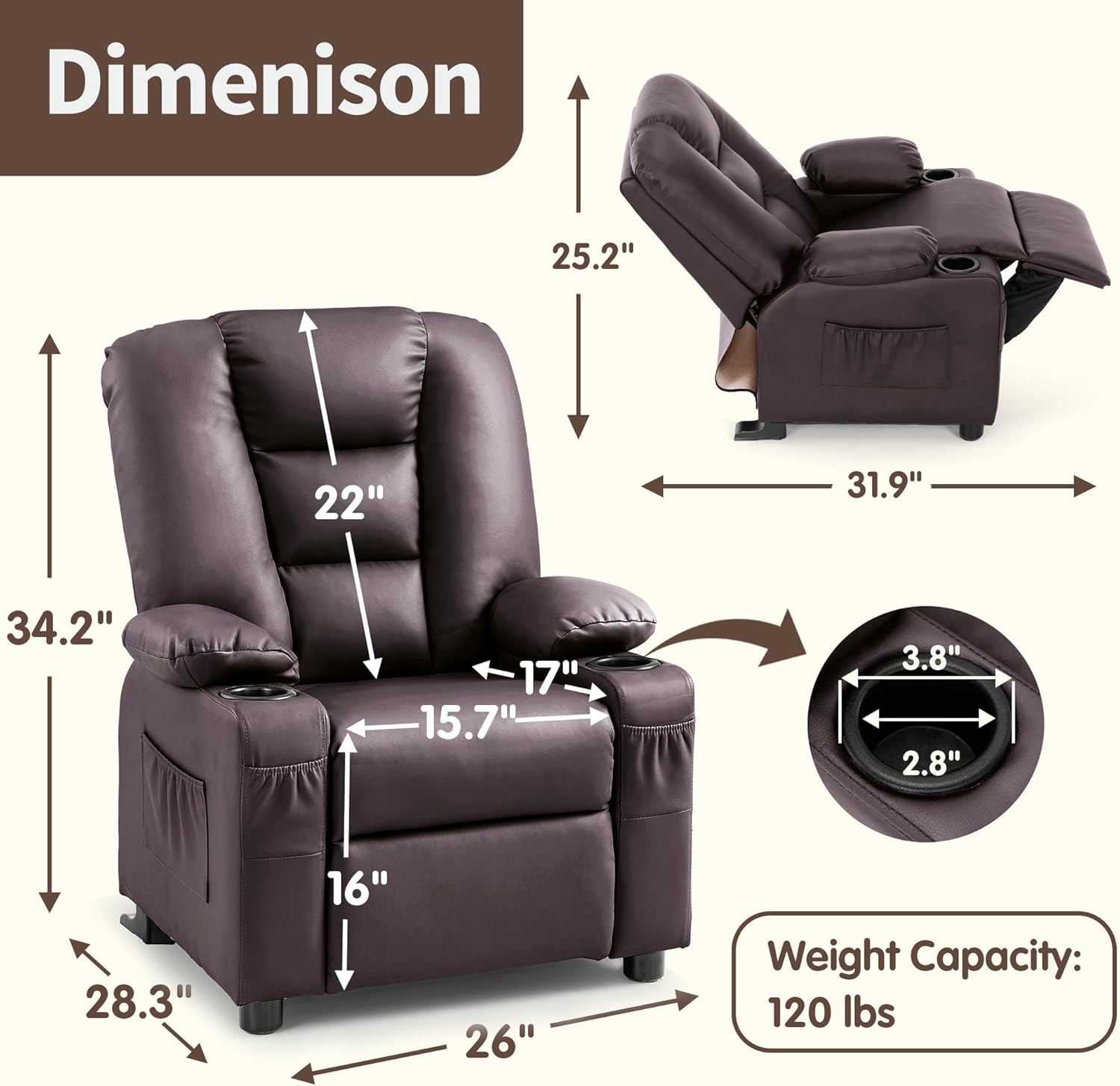 Big Kids Recliner for Ages 3+, Toddlers Recliner Sofa 7322