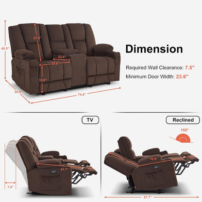 75 in Reclining Loveseat Recliner with Storage Console 6034M2